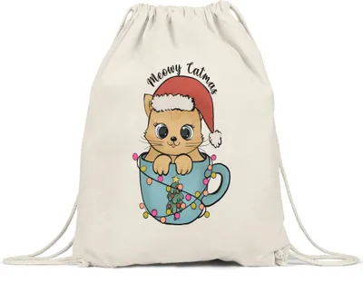 Produktbild von Meowy Catmas Turnbeutel Gymsack  Geschenkidee Katzen-Fans Süßes Motiv für Weihnachten für Katzenmamas und Katzenpapas