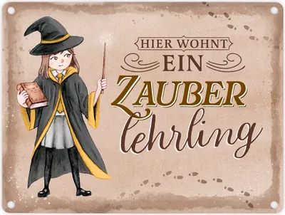 Produktbild von Zauberschülerin Metallschild in 15x20 cm in gelb mit Spruch Hier wohnt ein