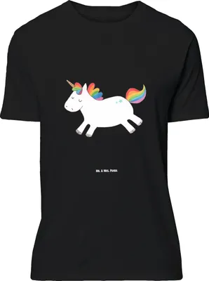 Produktbild von Mr. & Mrs. Panda Größe L T-Shirt Einhorn Happy - Schwarz - Geschenk, mit Spruch, Tshirt, Freude, Lachen, Shirt, Lebensfreude, Witzig, Unicorn, Einhörner