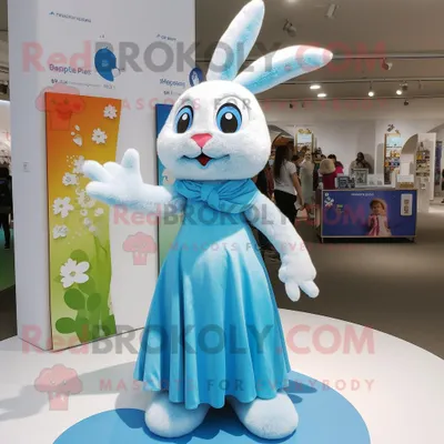 Produktbild von Maskottchen REDBROKOLY kostüm Himmelblauer Hase gekleidet in ein Maxikleid und Schlüsselanhänger