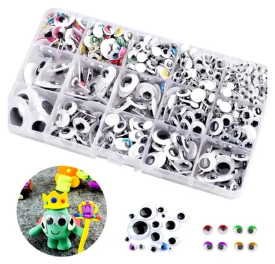 Produktbild von Selbstklebende Wackelaugen 1200 Stück, 5mm-25mm große Kulleraugen für DIY-Bastelprojekte