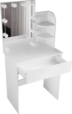 Produktbild von SONNI weiß kompakter Schminktisch mit Lampen und Spiegel, mit Schubladenkommode, dimmbar, 70x40x140 Zentimeter.