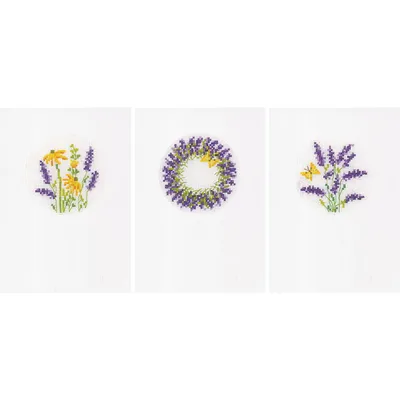 Produktbild von Vervaco Kreuzstich Stickpackung Grußkarten "Lavendel" 3er Set, Zählmuster, 10,5x15cm
