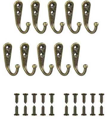 Produktbild von Set aus 10 antiken Haken für Kleidung mit Schrauben, Haken für Hüte, Wandhaken, Kleiderhaken, Gartenhaken, dekorative Haken, antikes Bronze mit Haken für Schlüssel, Taschen, Handtücher, Bronze.