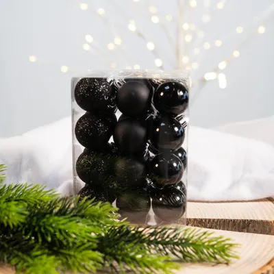 Produktbild von Kunststoff Weihnachtskugel schwarz - 24 Stück Ø 3cm Deko Kugel Christbaumschmuck Mix Matt Glänzend Glitzer