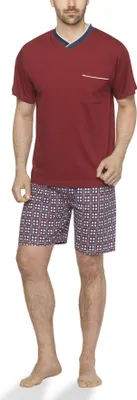 Produktbild von Moonline - Herren Shorty Schlafanzug kurz Pyjama mit karierter Hose aus 100% Baumwolle ; Bordeaux , 54/56