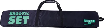 A dark blue carrying case for cleaning equipment, with green text and logos.