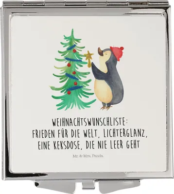 Produktbild von Mr. & Mrs. Panda Kosmetikspiegel Pinguin Weihnachtsbaum - Weiß - Geschenk, Weihnachten, Handspiegel, Taschenspiegel, Klappbarer Spiegel, Frauen, Schminkspiegel, Winter