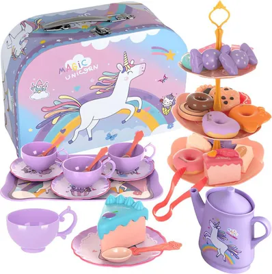 Immagine prodotto di Kruzzel 26368 Servizio da tè per bambini in valigia, unicorno