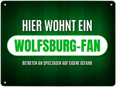Produktbild von Metallschild XL mit Spruch: Hier wohnt ein Wolfsburg-Fan Schild Blechschild