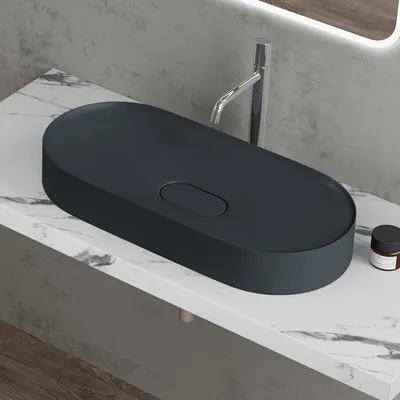 Image de doporro Vasque à Poser Ovale Gris Noir Lavabo de Salle de Bains évier 71x35,5x10cm Lave Mains avec Cache Bonde Colossum826