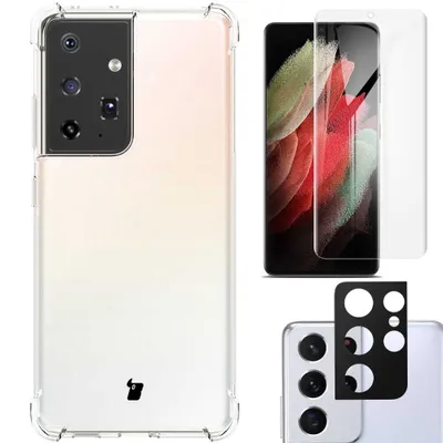 Produktbild von Bizon Case Clear Pack Hülle + 2x Bildschirmfolie + Linsenschutz Samsung Galaxy S21 Ultra klar