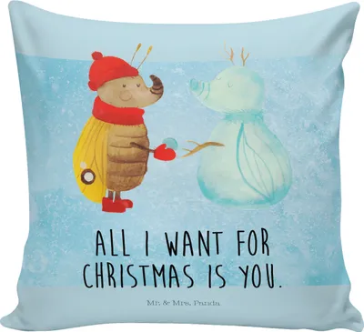 Produktbild von Mr. & Mrs. Panda Sofakissen Nachtfalter Schneemann - Eisblau - Geschenk, Kissen 40x40, Zierkissen, Gemütliches, Weihnachten, Winter, Dekokissen, Schnee, für sofa