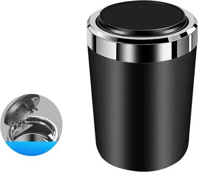 Obrázek produktu pro Přenosný nerezový popelník s LED osvětlením, vhodný do auta, na kempování, venku, černý