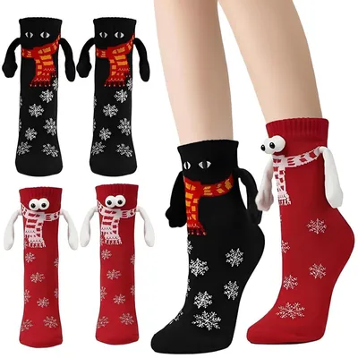 Produktbild von Weihnachtssocken 2 Paar Magnetisch Rot Schwarz Kuschelsocken