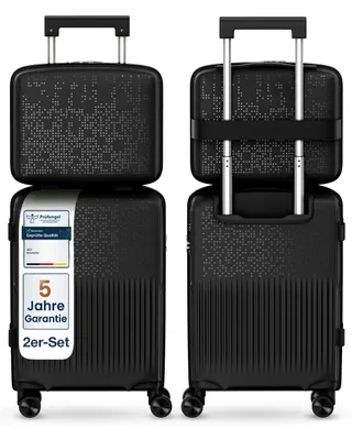 Produktbild von 4FLY Hartschalen Handgepäck Set 2-teilig (S/M) – Kosmetikkoffer (14L) & Kabinenkoffer (55×35×19 cm, 33L) mit TSA-Schloss, 4 Doppelrollen