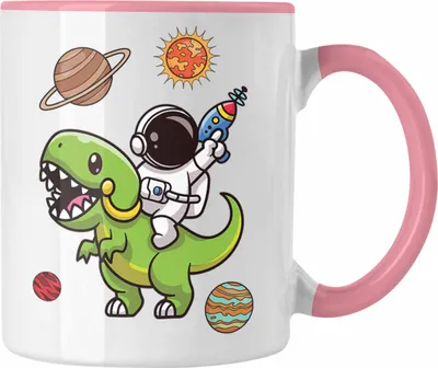 Produktbild von Trendation - Dinosaurier T-Rex Astronaut Weltall Tasse Grafik Geschenk Lustig (Rosa)