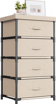 Stoff-Kommode 4 Schubladen, Beige, Stahlrahmen, 85x44x34 cm