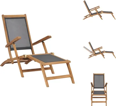 Produktbild von vidaXL Liegestuhl mit Fußablage Massivholz Teak Schwarz -  Sonnenliegen