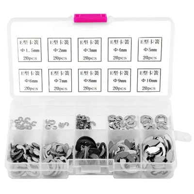 Image de Assortiment de 200 circlips E-Clip en acier inoxydable, tailles M1,5 à M10