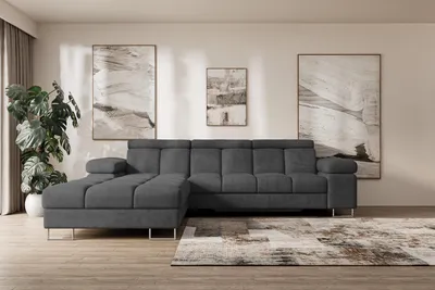 Produktbild von ALTDECOR Ecksofa mit Schlaffunktion und Bettkasten - COMA L - 271x203x79 - Dunkelgrau Corner Sofa Eckcouch Couch L-Form, links/rechts angeordnet, Schlafcouch Ausziehbar Wohnlandschaft