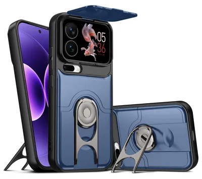 Image de Coque de téléphone pour Xiaomi 17 Pro Max avec protection pour l'appareil photo et support anneau, coque hybride antichoc, bleue