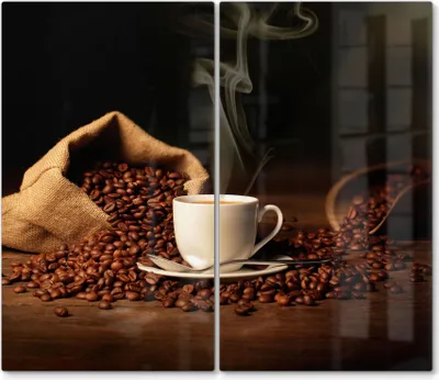 Produktbild von DEQORI Herdabdeckplatte Glas 2-tlg 'Kaffeetasse mit Bohnen' Herd Abdeckung Küche