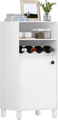 Productafbeelding van Keukenkast met wijnrek, boekenkast, vrijstaande keukenplank, multifunctionele opbergkast, boekenkast met deur en verstelbare planken, wit, 48x108x40 cm, KSK01ws
