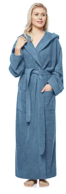 Productafbeelding van Badjas Pandora voor dames, met capuchon, extra lang, 100% katoen, kleur: blauwgrijs, maat: M