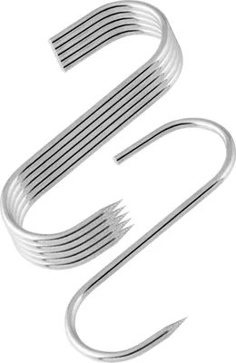 Produktbild von FMprofessional Fleischerhaken, hochwertige Räucherhaken für den Metzger, Lebensmittelhaken mit spitzem Ende zum Aufhängen des Fleischguts (Farbe: Silber), Menge: 6 Stück