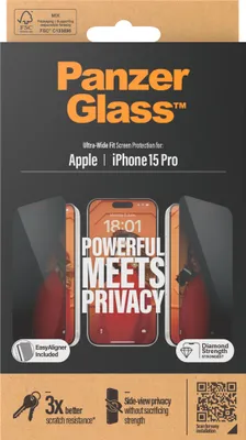 Obrázek produktu pro PanzerGlass™ Privacy UWF s aplikátorem sklo na displej pro Apple iPhone 15 Pro