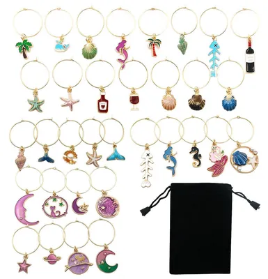 Produktbild von Weinglas Anhänger 35 Stück Ozean Himmel Thema Cocktail Kennzeichnungen Getränke Marker für Stielgläser Gastgeschenke Dekorationen Eisen Zinklegierung