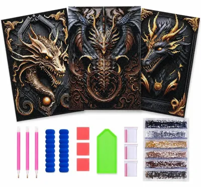 Produktbild von Diamond Painting Set 5D 3er Set Drache 30x40 cm DIY Kunst