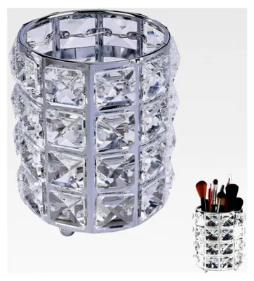 Produktbild von Kosmetikpinselhalter aus Kristall und Metall, Make-up Pinselhalter und Bürstenhalter, Organizer für Kosmetikdekoration geeignet für Wohnräume (Silber)