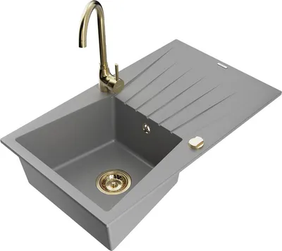 Produktbild von Mexen Cesar 1 Becken-Granitspüle mit Abtropffläche und Mischbatterie Telma, Grau - 6514-71-670200-50