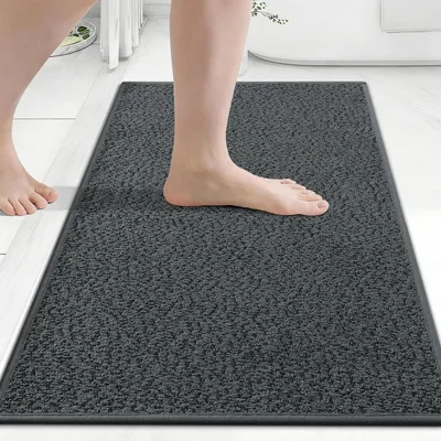 Immagine prodotto di Tappetino da bagno 51x76 cm, grigio scuro, pelo corto, antiscivolo, assorbente, lavabile