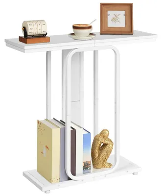 Image de Table console 75 cm, table d'entrée, table d'appoint, meuble de rangement, structure géométrique, style industriel, blanc