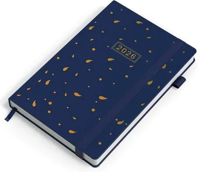 Produktbild von Famanu Kalender 2026 A5 mit Wochenübersicht, mehrsprachig und frischer blauer Hülle