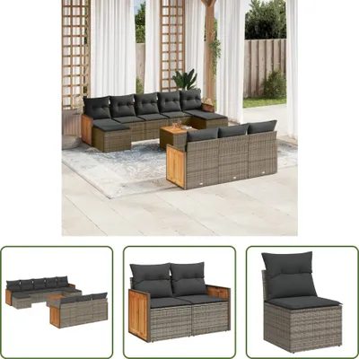 Produktbild von The Living Store 11-tlg. Garten-Sofagarnitur mit Kissen Grau Poly Rattan