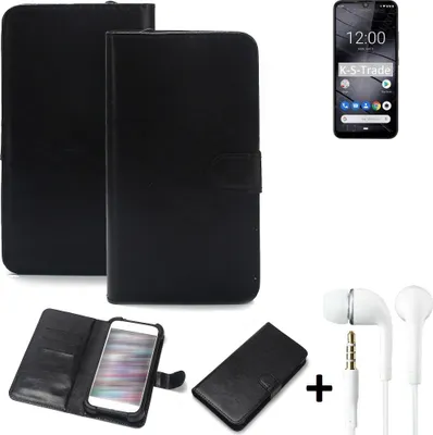 Produktbild von K-S-Trade Wallet Case Handyhülle kompatibel mit Gigaset GS190 Schutzhülle Flip cover Flipstyle Tasche Hülle Flipcover Slim Bumper schwarz + in ear