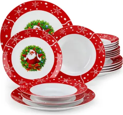 Immagine prodotto di Servizio da tavola natalizio – 6 persone – 18 pezzi – Ceramica – Piatti piani – Stoviglie natalizie