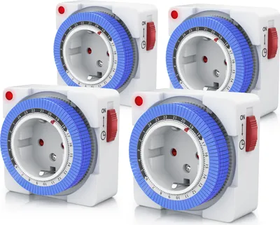 Produktbild von BEARWARE 4x Zeitschaltuhr, mechanisch, 24h, kompakt, 15 min. Zeitintervalle, Kinderschutzsicherung