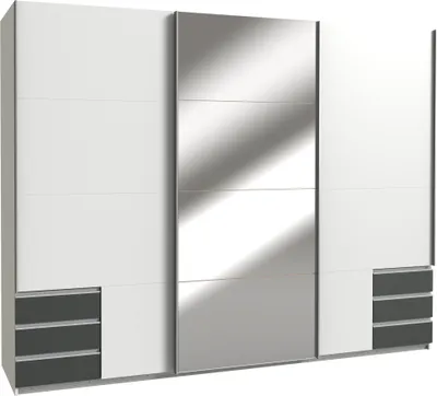 Produktbild von Schwebetürenschrank >Seattle< in WEISS + GRAPHIT - 270x208x65cm (BxHxT)