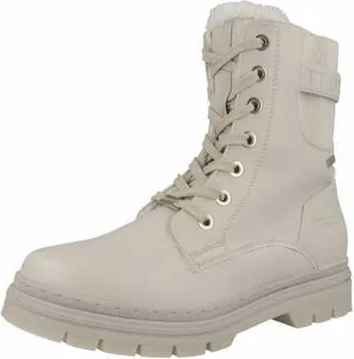 A single beige boot is shown against a white background.