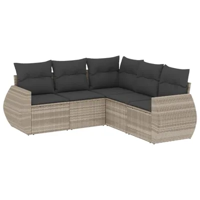 Produktbild von 5-tlg. Garten-Sofagarnitur mit Kissen Hellgrau Poly Rattan