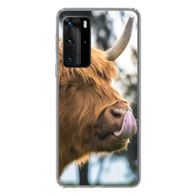 Produktbild von MuchoWow® Handyhülle Schutzhülle Hülle für Huawei P40 Pro Schottischer Highlander - Nase - Baum Silikon Softcase Handy Hülle - Schutz
