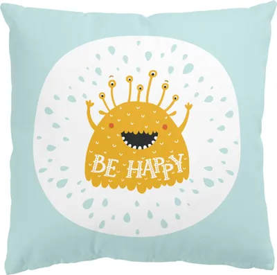 Produktbild von Dekokissen Sprüche drinnen / Indoor Zierkissen Canvas waschbar Design türkis Illustration Sofakissen mit Füllung