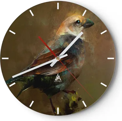 Produktbild von Wanduhr - Rund - Glasuhr - Vogel Natur - 40x40cm - Schleichendes Uhrwerk - Lautlos - zum Aufhängen bereit - Dekoration Modern - Wanddekoration aus Glas - C3AR40x40-3924
