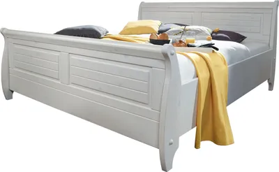 Produktbild von Bett >SZ-0132< in weiß aus Kiefer massiv - 147x99x223cm (BxHxT)