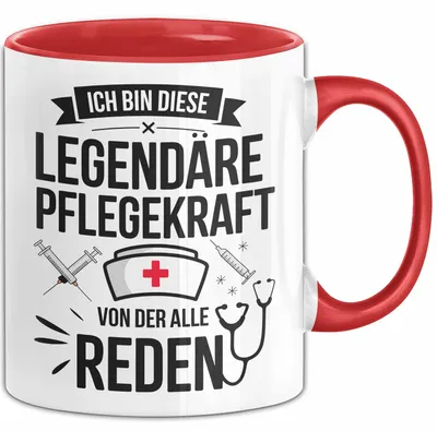 Zdjęcie produktu dla Filiżanka dla pielęgniarki – opieka, pielęgniarstwo, prezent, zabawny pomysł na prezent, napis: „Jestem tą legendarną pielęgniarką, o której wszyscy mówią” (czerwona)